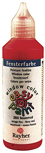 Rayher 38700280 Fensterfarbe easy paint , Flasche 80 ml, feuerrot