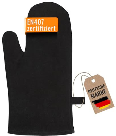 achilles Guanto Da Camino, Conforme alla Norma En407, Con Isolamento Termico, Guanto da Forno In Pelle, Guanto Protettivo Ignifugo, Guanto Grill, Guanto In Pelle Resistente Al Calore (Nero)(31x18 cm)