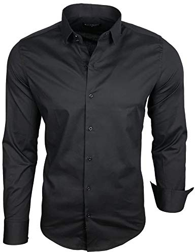 Baxboy Herrskjorta långärmad/affärsliv bröllop/lätt strykt/smal fit/plagg krage skjorta B-500, svart, XL