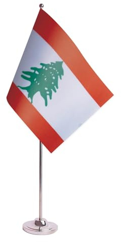 AZ FLAG Bordsflagga Libanon 22x15 cm Bordsbanér Libanesisk Satin Metallfot