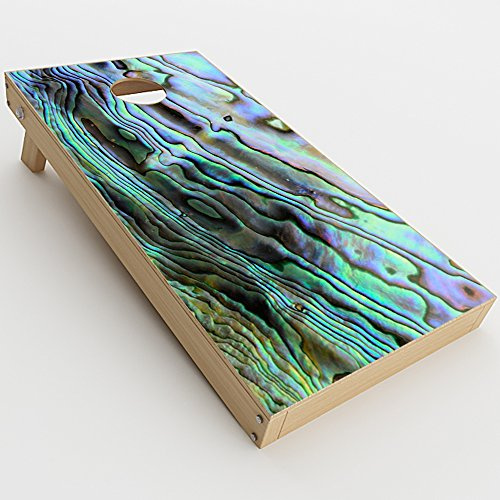 Skin Decal Vinyl Wrap for Cornhole Game Board Bag Toss (2xpcs.) Skins Stickers Cover/Abalone Shell Swirl Green Gold Purple Sea