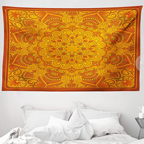 ABAKUHAUS Ethnisch Wandteppich und Tagesdecke Old Fashion Oriental Motifaus Weiches Mikrofaser Stoff 230 x 140 cm Farbenfest Waschbar Marigold,Orange Grün