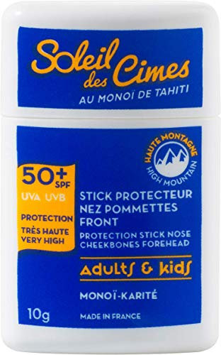 SOLEIL DES CIMES | Stick solaire Visage Enfants et Adultes - Blanc - Très Haute protection SPF50+ - Contre les UVA et les UVB - Front nez et pommettes - Format poche 10g