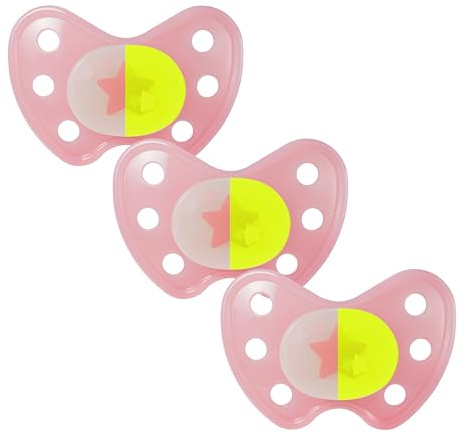 dentistar Night Latex Schnuller 3er-Set – Größe 3, ab 14 Monate – Zahn- & kieferfreundlicher Leuchtschnuller für die Nacht – Rosa mit Stern-Motiv, leuchtet im Dunkeln – Made in Germany