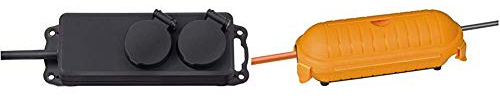 Brennenstuhl Steckdosenverteiler IP44 2-fach (Steckdosenleiste für den Baustelleneinsatz und den ständigen Einsatz im Freien, 2m Kabel) & Safe-Box Schutzkapsel für Kabel BIG IP44 outdoor gelb