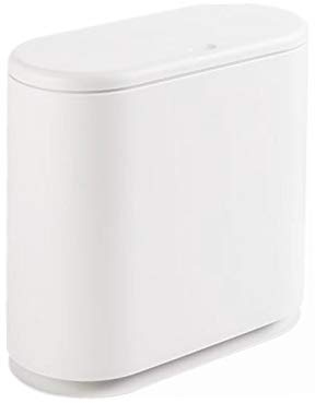 IEEK 12 Liter Rectangular Plastic Trash Can with Press Top Lid,White Modern Wastebasket Thin Trash Cans,3.2 Gallon Garbage Container Bin for Bathroom,Bedroom,Kitchen,Office and Powder Room