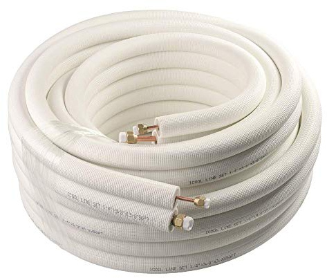 Wostore 50Ft. Mini Split Line Set Includes Two Pipes 1/4 & 3/8 O.D. 3/8 Thickened PE Insulated Coil Copper Line with Nuts for Air Conditioner HVAC Refrigeration and Heating Equipment
