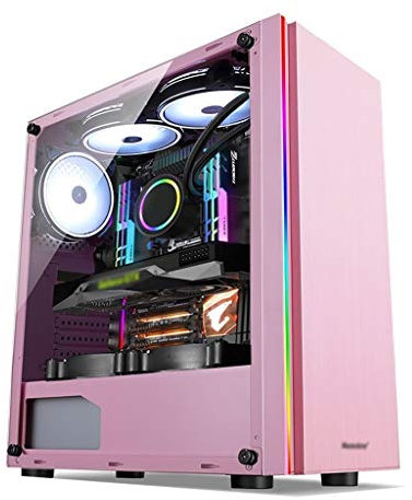 Casos De Color Rosa La Computadora, Caja Semitorre ATX PC Gaming Computer/M-ATX/ITX, Lateral Transparente Completa del Panel, Luz De Tira del RGB del Panel Personalizado (Color : Pink)