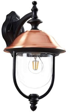 Outdoor Wall Light 'Clint' dimmable (Vintage, Antique) in Copper Made of Aluminium (1 Light Source, E27) from Lindby | Wall lamp for Exterior/Interior Walls, House, Terrace und Balcony