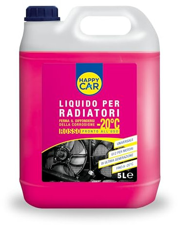 Happy Car - Liquido Radiatore Rosso -20°C/+121°C, Anticongelante e Antiebollizione, Per Motori in Lega di Alluminio, Pronto all’Uso, 5L