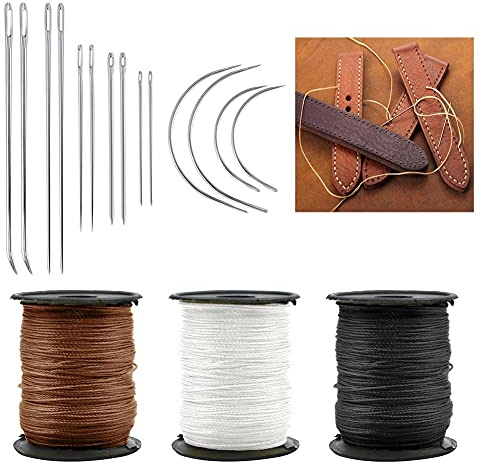 Yontree 17 Upholstery Kit, Heavy Duty Nylon Thread and Needle, Curved Sewing Needle for Canvas, Leather, Carpet (Brown, Black, White)