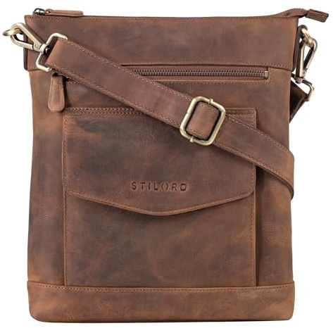 STILORD Mailo Vintage Ledertasche Moderne Umhängetasche für Damen und Herren Schultertasche für 13 Zoll MacBook Handtasche echtes Leder Farbe:mittel - braun
