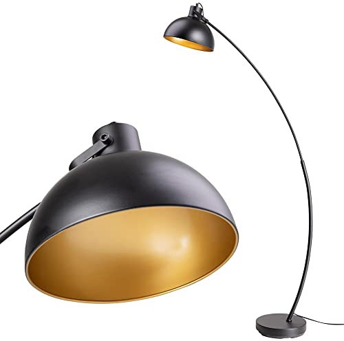BAKAJI Lampada ad Arco Piantana da Terra Design Moderno Industriale Struttura in Metallo Luce Lampadina E27 60 W con Paralume Orientabile Base Rotonda Altezza 163 cm Arredamento Casa Nero