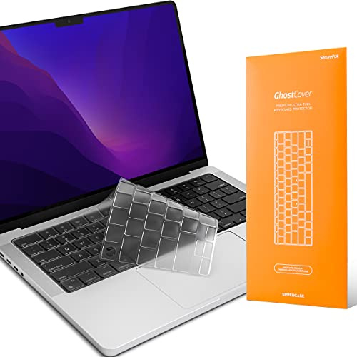 UPPERCASE GhostCover Protector de Teclado Ultrafino de Primera Calidad, diseño de Teclado EU (ISO), Compatible con MacBook Pro 14/16 (M1/M2/M3/M4 Pro/MAX), MacBook Air 13/15 (M2/M3), Transparente