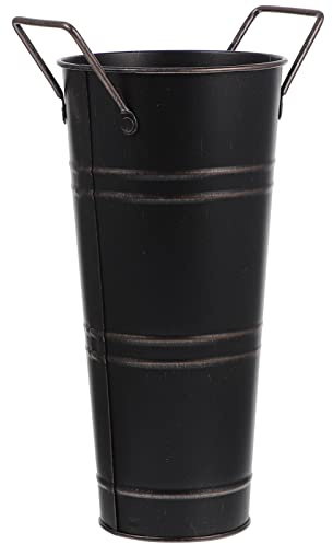 Artibetter Vintage Métal Vase Galvanisé Seau Fleur Vase Grand Planteur Poignées Ferme Français Pichet Fleur Séchée Seau Porte-Plante pour Le Mariage Pièce Maîtresse Décor Noir