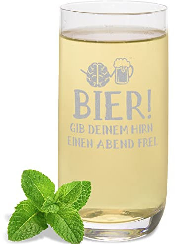 JUNIWORDS Longdrinkglas mit Gravur, Bier! Gib deinem Hirn einen Abend frei, Longdrinkglas (1002364)