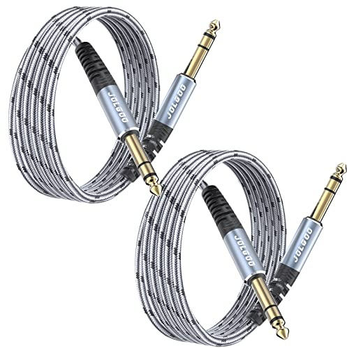JOLGOO 1/4 Inch TRS Instrument Cable 2 M 2-Pack, 1/4 Guitar Cable, 6.35 Balanced Interconnect Line for Electric Guitar, Bass, Keyboard, Mixer, Amplifier, Speaker, Electric Mandolin, pro Audio
