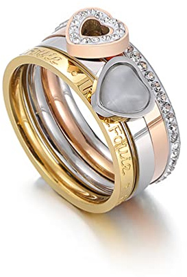 YAHOYA Trendige Titan Edelstahl Feine Ring Schmuck Weiß Herz Opale Strass Braut Eheringe für Frauen Ringe Größe 6-9