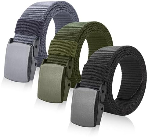SKHAOVS 3-pack taktiskt bälte för män, svart/grå/grön nylonduk, justerbart tygbälte, militärt arbetsbälte, längd 130 cm, bredd 1,5 tum
