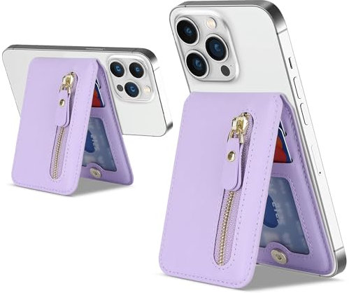 ELTEKER Magnetischer Handy Kartenhalter kompatibel mit MagSafe Wallet mit verstellbarem Stand,Handy Kartenetui MagSafe Wallet für iPhone 15/14/13/12 Series, lila