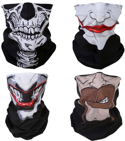 SMEHCF 4 Bandanas Polyvalents pour Femmes Hommes Bandeau Cagoule Cheveux Foulard Visage Demi Masque Cache-Cou Respirant Réutilisable Lavable Rouge Bleu Marron Crâne Vampire