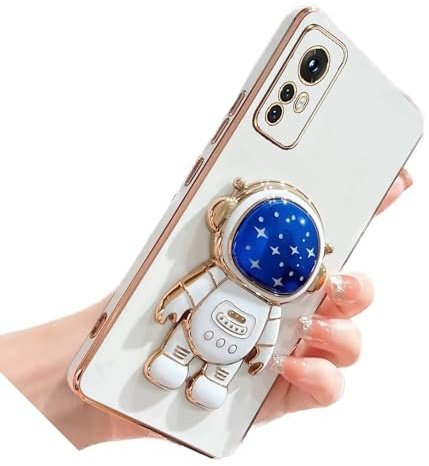 Nadoli pour Xiaomi Redmi Note 12S Bleu Étoile Astronaute Invisible Béquille Coque,Ultra Mince Placage Astronaute Pliant Supporter Antichocs Silicone Flexible Coque Housse Étui de Potection