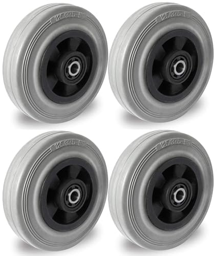 Abrollwerk Set di ruote da 125 mm, in gomma grigia, senza lasciare traccia con accessori per asse M10, ruote di trasporto in polipropilene/gomma piena in PAK 3, qualità grigio, con cuscinetti a rulli