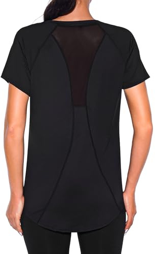 Wayleb Maglietta Sportiva Donna Scollo a V Fitness Sport Maglietta Traspirante Manica Corta Camicie Yoga Magliette T Shirts per Corsa Allenamento Tennis Zumba, Nero Scuro XL