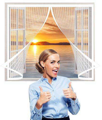 Fliegengitter Fenster 158 x 114 cm, Insektenschutz Klettband Fliegengitter Fenster mit Klettband, Klebmontage Ohne Bohren für Alle Arten von Fenstern, Weiß