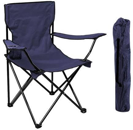 IlGruppone Sedia Camping Pieghevole in Acciaio con Porta Bevande – Sedia da Campeggio Portatile Impermeabile e Antiruggine con Sacca Trasporto – Ideale per Mare, Spiaggia, Pesca e Outdoor (Blu)