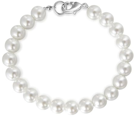 Candyfancy Pulsera de Perlas Para Mujer y Hombre - Blancas Redondas Simuladas 18/19/20 cm, 6 mm/8 mm - Regalos