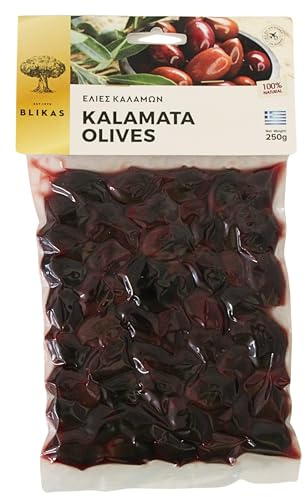 Blikas Olive Kalamata Greche Intere Premium con Olio e Aceto 2x250g | Polpose e saporite, con aroma intenso e consistenza croccante