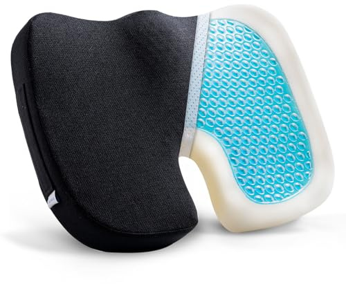 Seat Cushion for Long Sitting, Cooling Gel Memory Foam Seat Cushion - Back, Sciatica, Coccyx, Tailbone Pain Relief - for Office Chairs, Car Seat, Wheelchair Sitting Cushion (Black)
