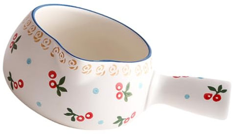 Cabilock Ceramic Non-Stick Milk Saucepan 1.2l Japanese Style Strawberry Design Soup Pot for Baby Food and Milk Cooking on Gas Stoves