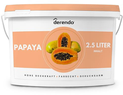 derendo Exklusive Wandfarbe orange 2,5L, hohe Deckkraft, Dispersionsfarbe innen, Innenwandfarbe Raumfarbe Papaya, Deckkraftklasse 2, hochdeckende Innenfarbe Profi Qualität
