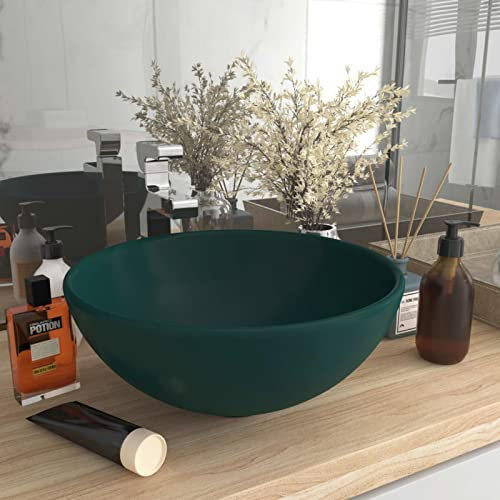 Gecheer Lavandino Rotondo per Bagno, Design Lusso Opaco, Dimensioni 32,5 x 14 cm, in Ceramica, Lavabo da Appoggio per Bagno, Toilette, Spogliatoio e Cucina