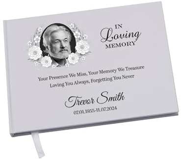 Personalised Funeral Memorial Condolence Remembrance Guest Book with Photo