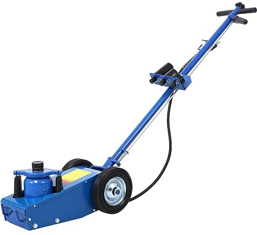 22 Ton Heavy-Duty Hydraulic Floor Jack with Air-Operated Axle, 4 Extension Saddle Set & Built-in Wheels - Robust Metal Construction, High Load Capacity, Reliable Performance, Blue