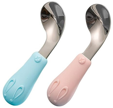 TOYANDONA Kinder Lernlöffel Fütterlöffel Aus Lebensmittelechtem Edelstahl 304 Mit Silikongriff Biegbar Und Verschleißfest Für Babybeikost Und Kleinkinder