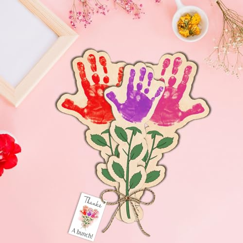 DIY Mothers Day Handprint Art, Gift from Toddler to Mom, Baby Handprints Rose Flower Bouquet, Gifts for Grandma from Grandkids, Mommy Nana Memory, Mothers Day Keepsake Craft from Kids, Set of 3pcs