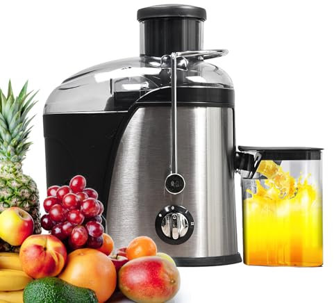 1,5 L Centrifugadora extractor de zumo, 400 W, acero inoxidable, centrífuga de frutas y verduras a 2 velocidades, limpieza fácil, boquilla antigoteo, cantidad de jugo 400 ml (plata)
