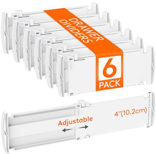Lifewit 6 Pack Drawer Dividers Plastic 4 High, 10.5-17 Adjustable Drawer Organisers for Clothes, Expandable Dresser Separators in Bedroom/Bathroom/Kitchen/Office/Vanity Organisation and Storage