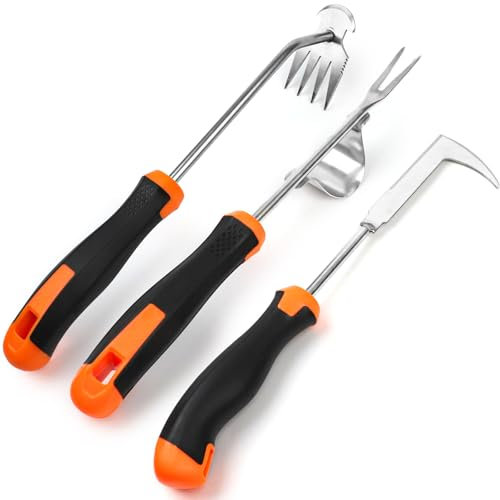 ROTKUSZ 3 Pezzi Estirpatore Erbacce Manuale, Sarchiatore per Erbacce con Manico in Gomma, Acciaio Inox Forchetta da Giardinaggio, Attrezzi Giardinaggio per Scavare, Il Trapianto e Il Diserbo
