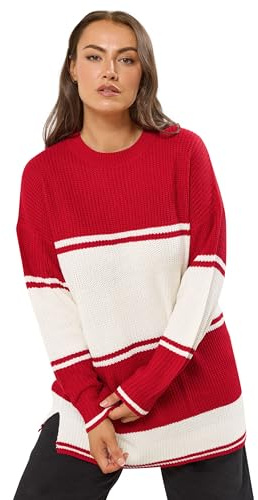 Yours Curve Stripe Knitted Jumper - Women's - Plus Size Curve Red