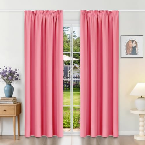 Runyéla Gardinen mit Kräuselband Vorhänge Blickdicht Rosa Verdunkelungsvorhänge 2er Set 200 x 140 (HxB) für Schienensystem, Thermovorhänge Kälteschutz Schiebegardinen für Wohnzimmer Curtain