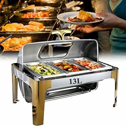 FBHappiness Catering Insulation Tray,Food Warmer Buffet Server with Glass Lids,Electric Chafing Dish Buffet Warmer with Rolling Top,Buffet Server Catering Chafer Warmer Foo（1/3 Pan-13L）