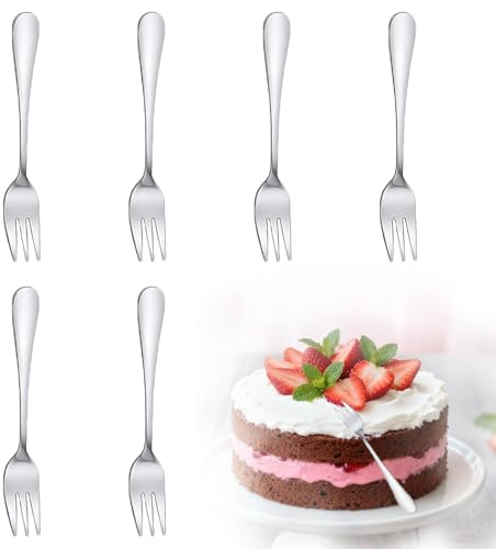Aiyraa 6 Pcs Cake Forks Set, 14.2cm Small Dessert Forks, Stainless Steel Pastry & Fruit Forks for Home Kitchen, Restaurant, Coffee Shop