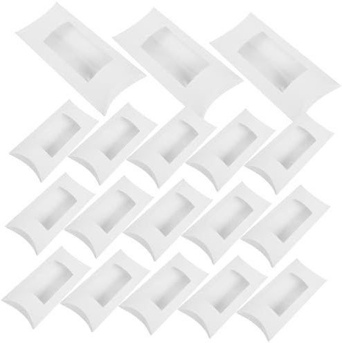 Healvian 50 St Vita Små Pillow Packaging Box med Transparent Fönster Hållbara Presentaskar för Godis Kakor Choklad Smycken och Bakverk Lättviktiga och Eleganta för Fest och Gåvor