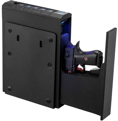 VEVOR Waffentresor Pistolentresor mit Fingerabdruck/Passwort(Fünfstellig)/Schlüssel, Waffensafe Waffenkofferbox mit Beleuchtung für 1 Pistole & Magazin, 23 x 7 x 32 cm Waffenbox für Nachttisch