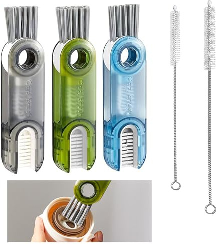 5-Piece 3 in 1 cup lid cleaning brush Set – Cup Cleaner & Straw Brushes, Multifunctional bottle cleaner, Portable water bottle cleaning kit, cup lid cleaning brush for Lids Seals Threads Gaskets